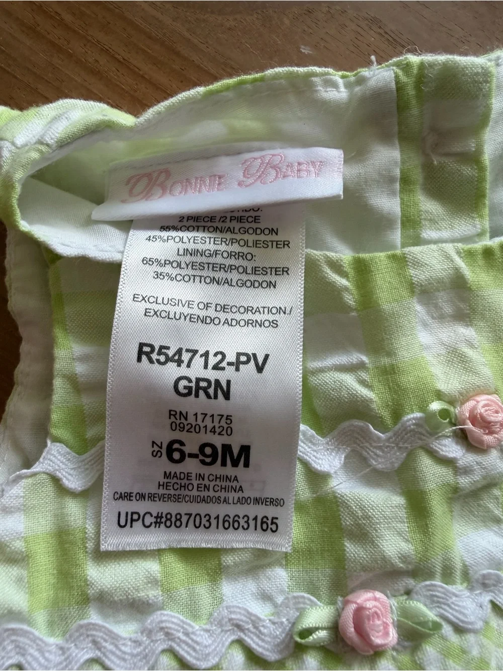 Bonnie Baby Light Green and White Striped Dress with Bow